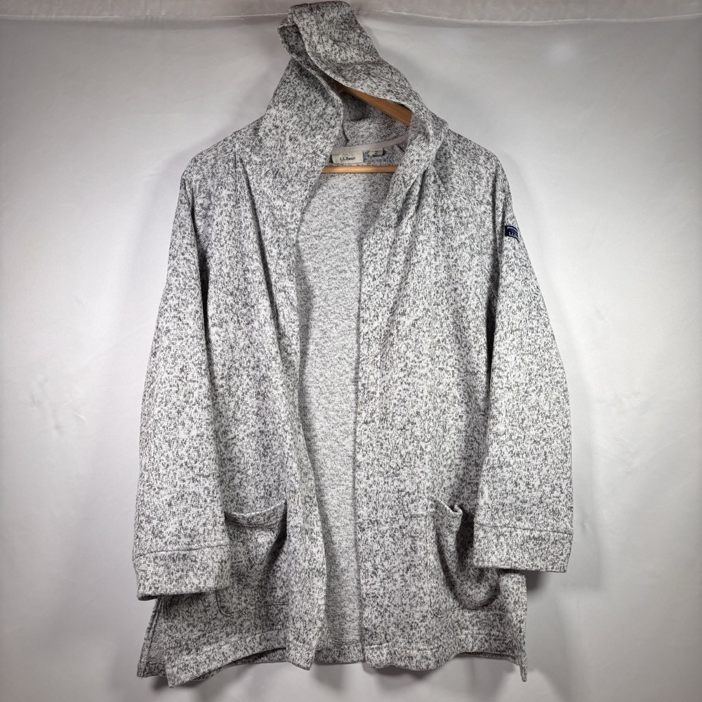 LL Bean Cardigan Womens Medium New England Heritage Open Front Hooded Sweater